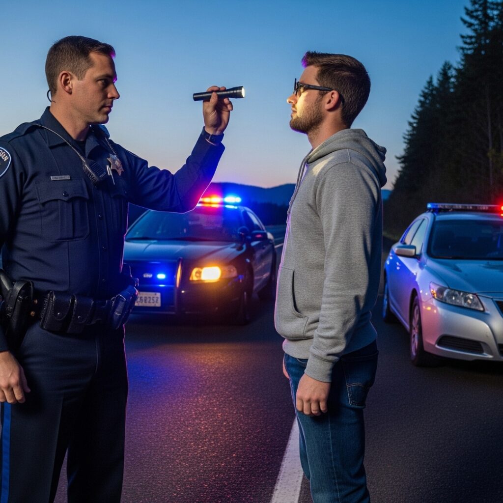 A police officer conducting a roadside sobriety test